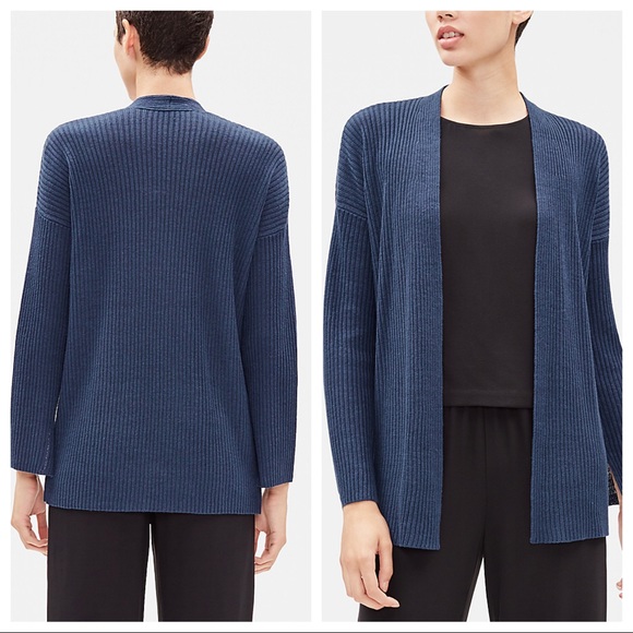 Eileen Fisher ORGANIC LINEN RIBBED CARDIGAN - Picture 2 of 8